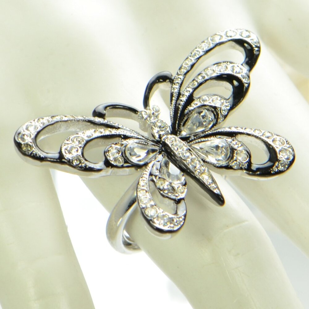 Vintage Kenneth Jay Lane KJL Enamel & Crystal Butterfly Ring
